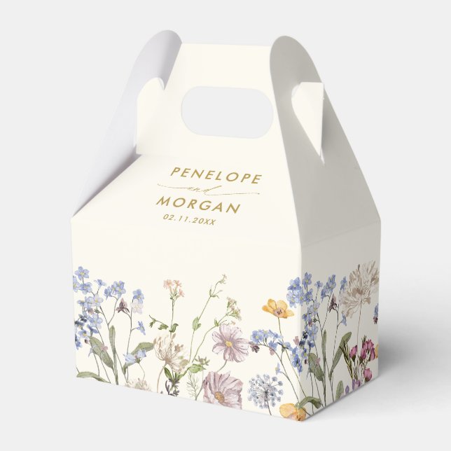 Colourful Spring Wildflower Meadow Golden Wedding Favour Box (Back Side)