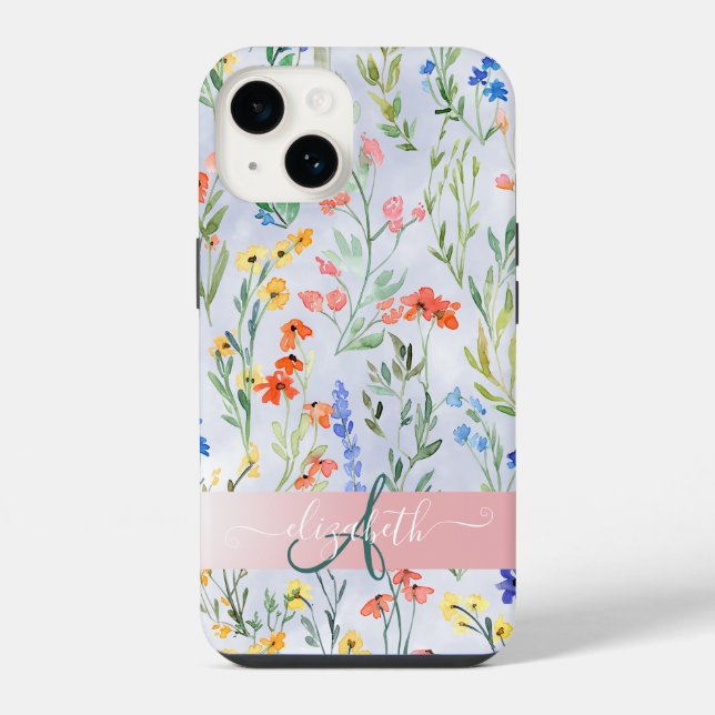 Colourful Spring Wildflower Meadow Monogram    iPhone Case (Back)