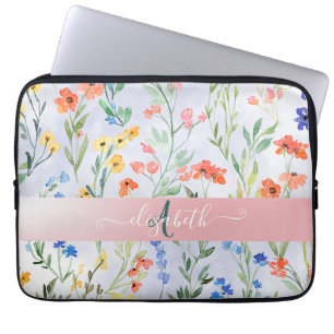 Colourful Spring Wildflower Meadow Monogram   Laptop Sleeve