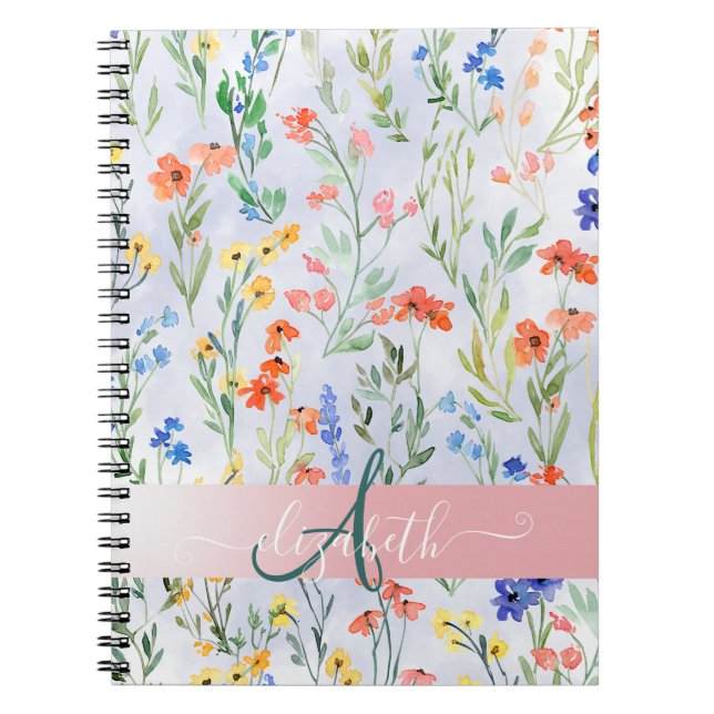 Colourful Spring Wildflower Meadow Monogram    Notebook (Front)