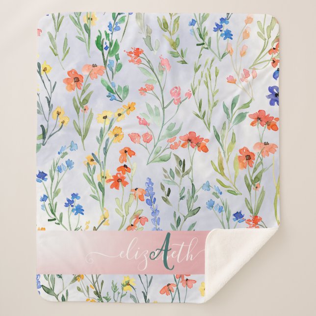Colourful Spring Wildflower Meadow Monogram   Sherpa Blanket (Front)