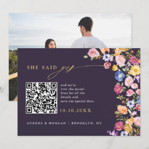 Colourful Spring Wildflower Meadow Photo QR code Save The Date