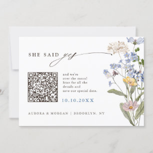 Colourful Spring Wildflower Meadow Photo QR code   Save The Date