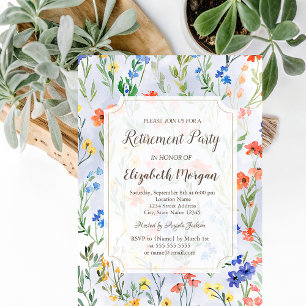 Colourful Spring Wildflower Meadow Retirement Invitation