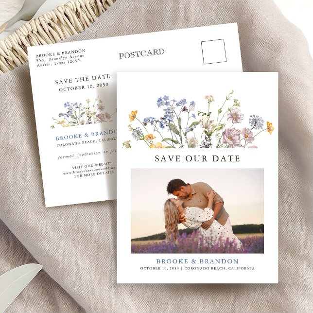 Colourful Spring Wildflower Meadow  Save the Date Postcard (Colorful Spring Wildflower Meadow Save the Date Postcard)