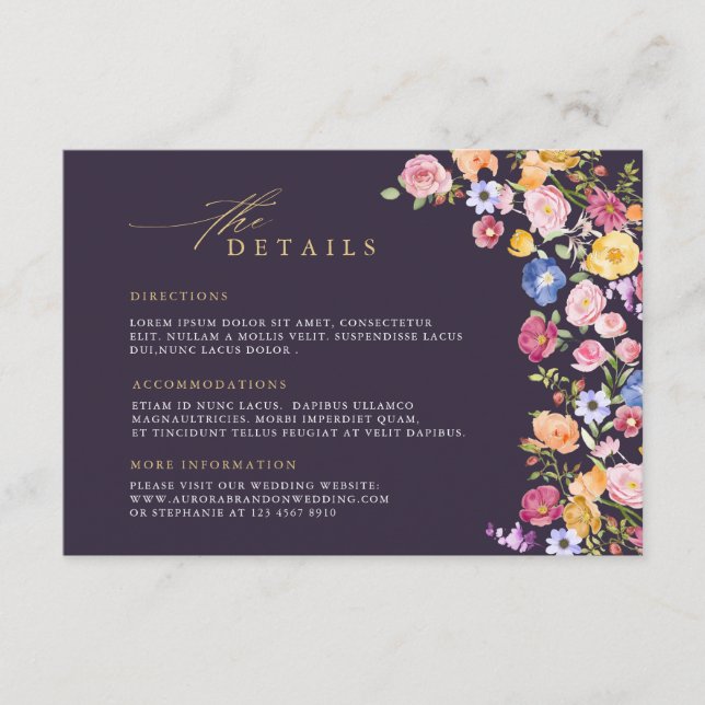 Colourful Spring Wildflower Meadow  Wedding Detail Enclosure Card (Front)