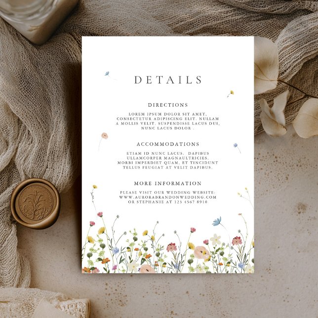 Colourful Spring Wildflower Meadow Wedding Details Enclosure Card (Colorful Spring Wildflower Meadow Wedding Details Enclosure Card)