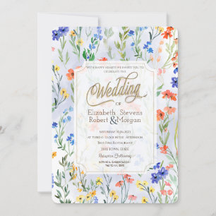 Colourful Spring Wildflower Meadow Wedding Invitation
