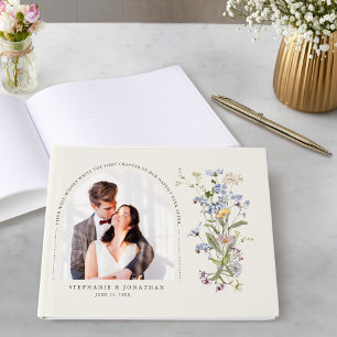 Colourful Spring Wildflower Meadow Wedding Photo   Guest Book