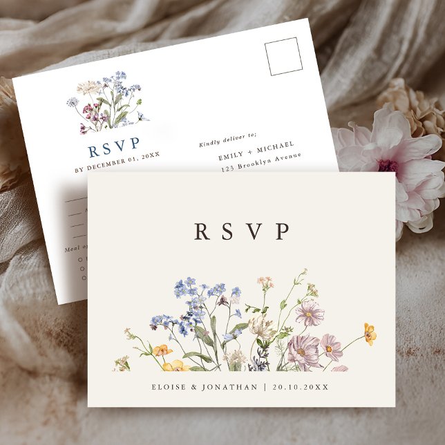 Colourful Spring Wildflower Meadow Wedding RSVP Postcard (Colorful Spring Wildflower Meadow Wedding RSVP Postcard)