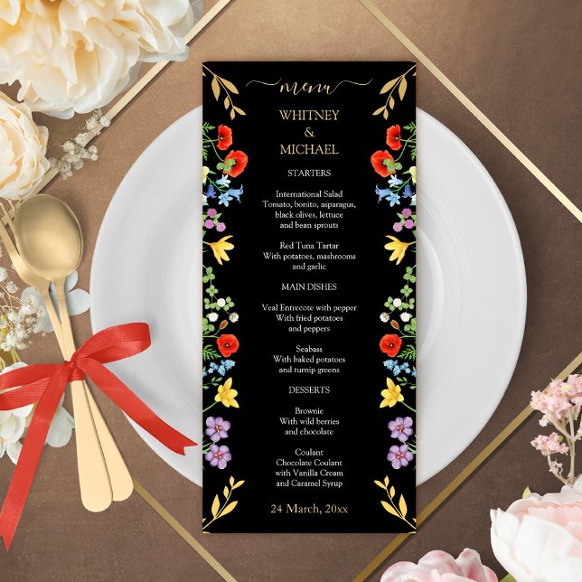 Colourful Spring Wildflower Rustic Floral Wedding  Menu (Colorful Spring Wildflower Rustic Floral Wedding Menu)
