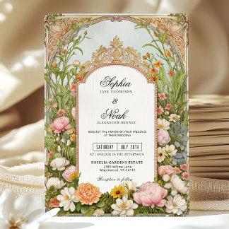 Colourful Spring Wildflower Vintage Garden Wedding Invitation