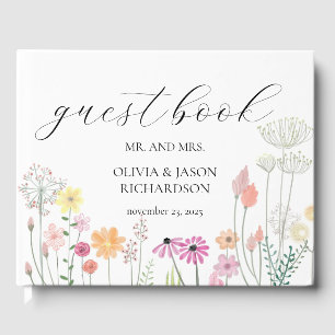 Colourful Spring Wildflower Wedding Elegant Script Guest Book