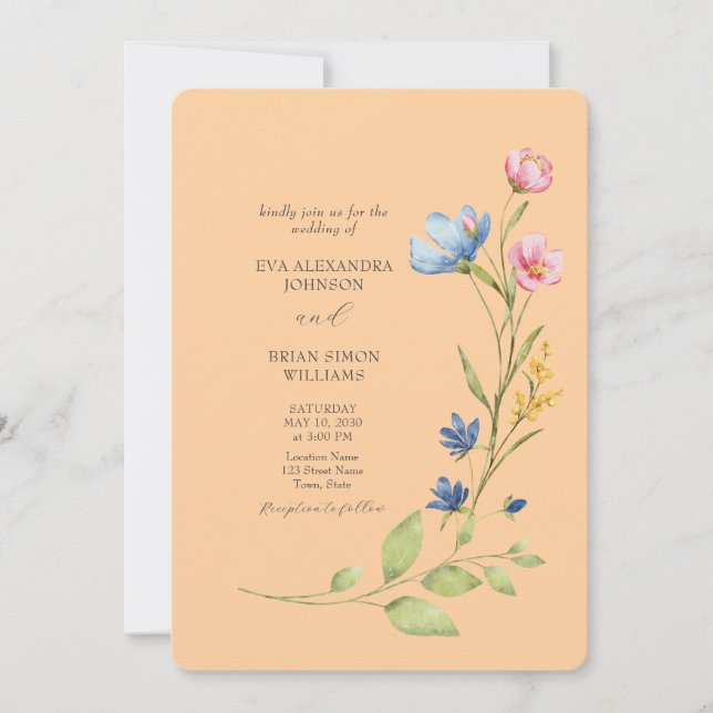 Colourful Spring Wildflower Wedding Invitation (Front)