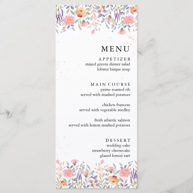 Colourful Spring Wildflower Wedding  Menu (Front)