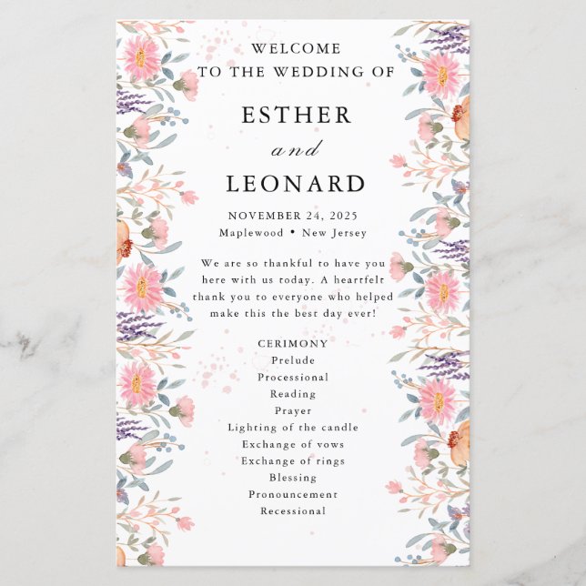 Colourful Spring Wildflower Wedding Program (Front)