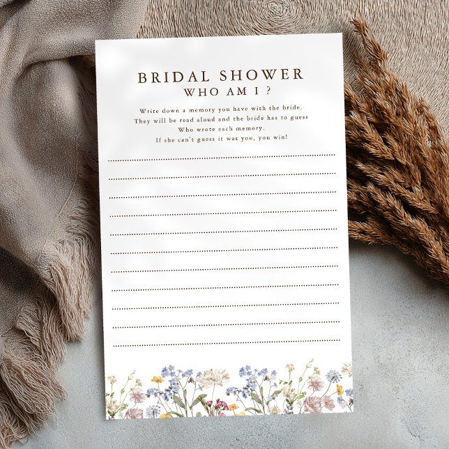 Colourful Spring Wildflower  Who Am I Game      (Colorful Spring Wildflower meadow garden bridal shower Who Am I Game )