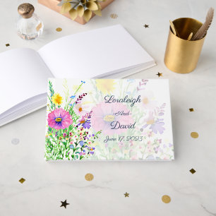 Colourful spring wildflowers custom Wedding Guest Book