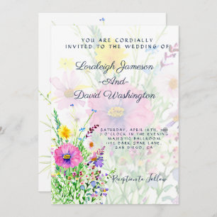Colourful spring wildflowers custom Wedding Invitation