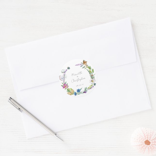 Colourful Spring Wildflowers Wedding Classic Round Sticker (Envelope)