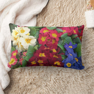 Colourful Springtime Medley of Primulas Lumbar Cushion