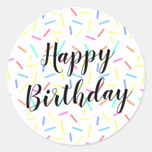 Colourful Sprinkle Confetti Lines Happy Birthday Classic Round Sticker