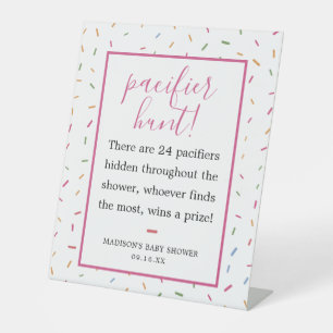 Colourful Sprinkles Baby Shower Pacifier Hunt Game Pedestal Sign