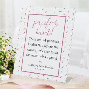 Colourful Sprinkles Baby Shower Pacifier Hunt Game Pedestal Sign
