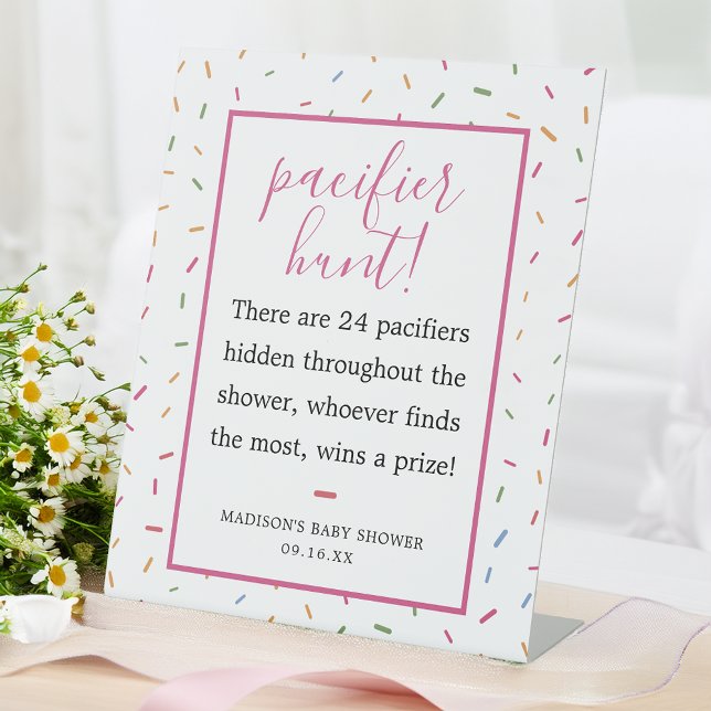 Colourful Sprinkles Baby Shower Pacifier Hunt Game Pedestal Sign (Colorful Sprinkles Baby Shower Pacifier Hunt Game Pedestal Sign)
