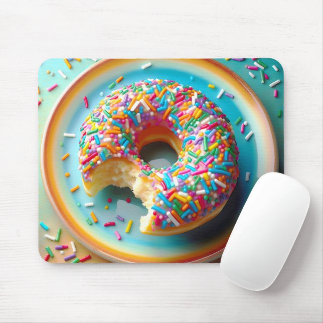 Colourful Sprinkles On A Doughnut Mouse Pad (With Mouse)