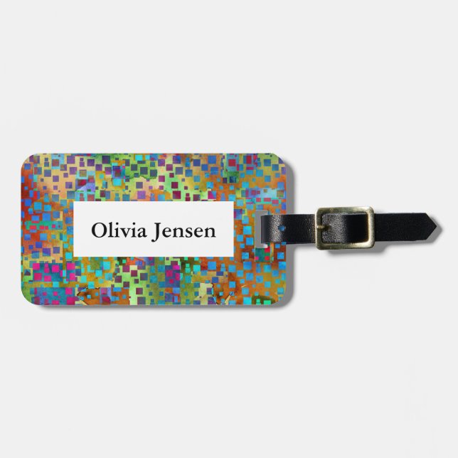 Colourful Square Confetti Abstract Digital Art Luggage Tag (Front Horizontal)