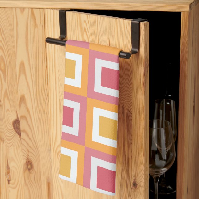 Colourful Square Geometric  Tea Towel (Thirds Fold)