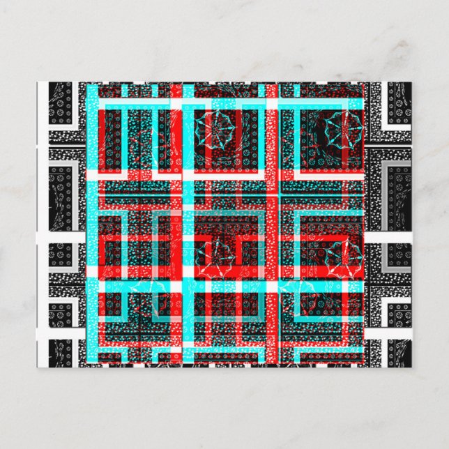 Colourful Square Maze  geometrical chequered patte Postcard (Front)