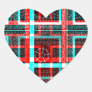 Colourful Square Maze Geometrical Chequered Patter Heart Sticker