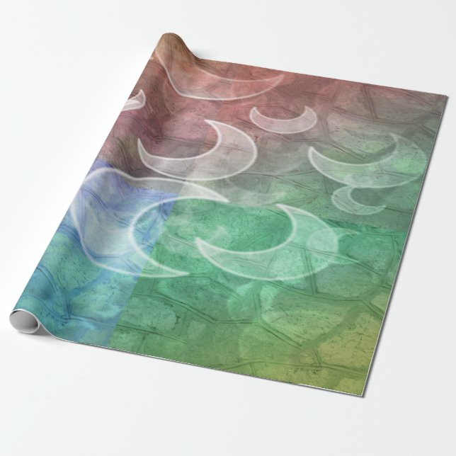 Colourful Squares and Moons Wrapping Paper (Unrolled)