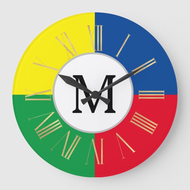 Colourful Squares Custom Monogram Initial Large Clock (Front)