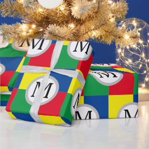 Colourful Squares Custom Monogram Initial Wrapping Paper
