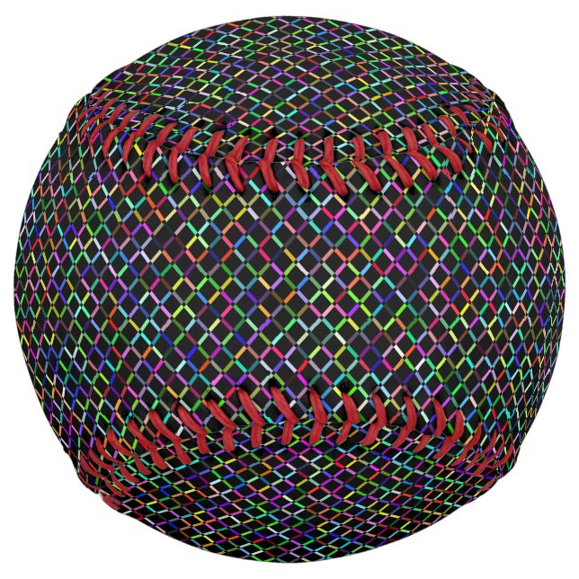 colourful squares geometric unique vibrant pattern softball (Back)