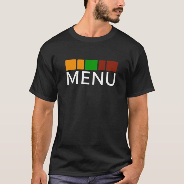 Colourful Squares Menu Text Graphic T-Shirt (Front)