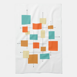 Colourful Squares Mid Century Retro Squares Tea Towel