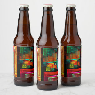 Colourful Squares Modern Abstract Art Pattern #04 Beer Bottle Label