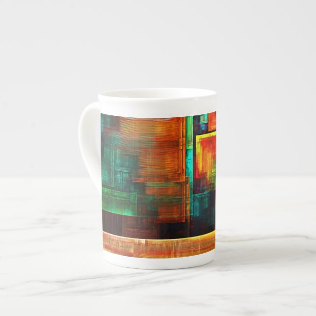 Colourful Squares Modern Abstract Art Pattern #04 Bone China Mug (Front Left)