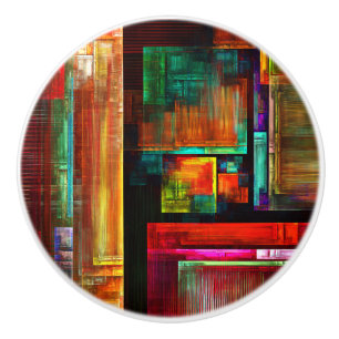 Colourful Squares Modern Abstract Art Pattern #04 Ceramic Knob