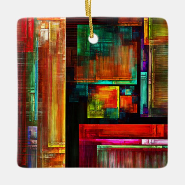 Colourful Squares Modern Abstract Art Pattern #04 Ceramic Ornament (Front)