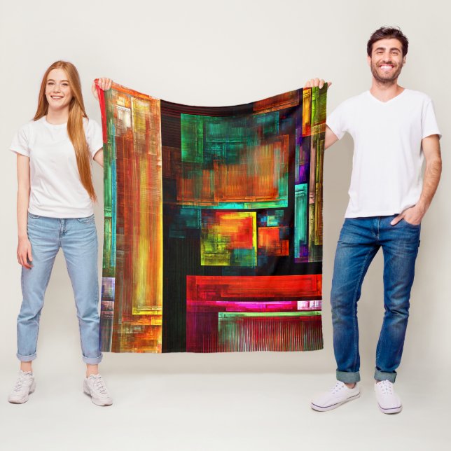 Colourful Squares Modern Abstract Art Pattern #04 Fleece Blanket (In Situ)