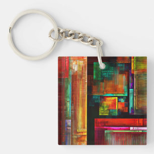 Colourful Squares Modern Abstract Art Pattern #04 Key Ring