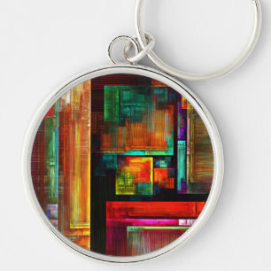 Colourful Squares Modern Abstract Art Pattern #04 Key Ring