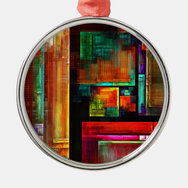 Colourful Squares Modern Abstract Art Pattern #04 Metal Tree Decoration (Front)