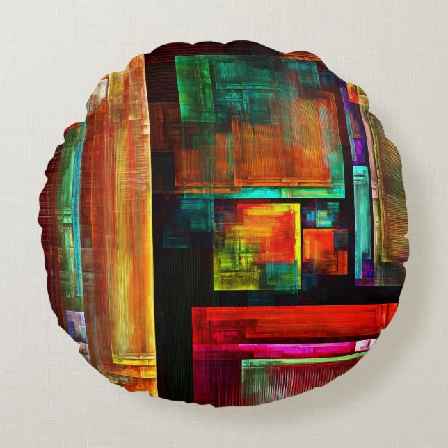 Colourful Squares Modern Abstract Art Pattern #04 Round Cushion (Front)
