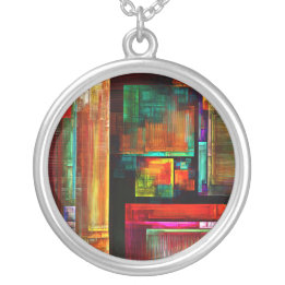 Colourful Squares Modern Abstract Art Pattern #04 Silver Plated Necklace